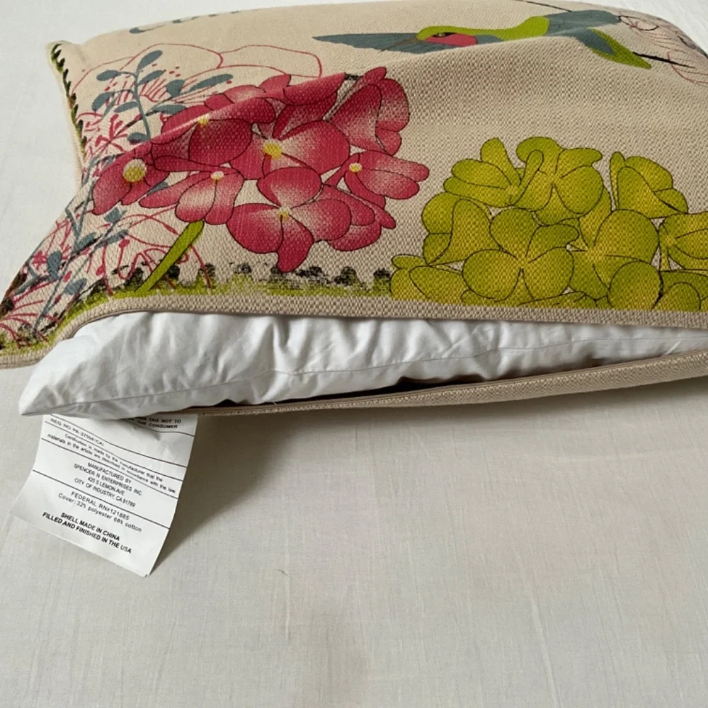 Colibri Bird Floral Accent Lumbar Throw Pillow